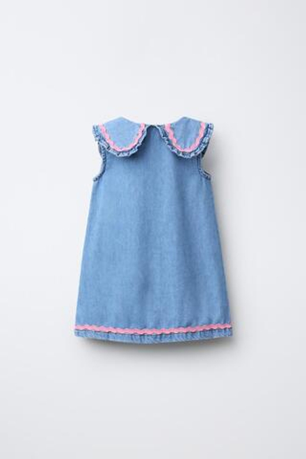 ZARA ДЖИНСОВОЕ ПЛАТЬЕ С ВОЛНИСТЫМ КРАЕМ, ВЫЦВЕТШИЙ СИНИЙ