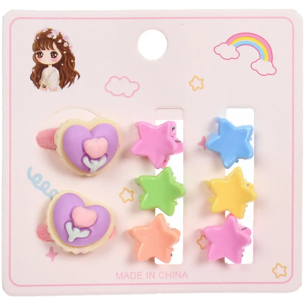 Аксессуары для волос детские «СЛАДКИЕ ЛЕДЕНЦЫ», Сердечки, 8.5*8см (2 резинки и 6 крабиков)●