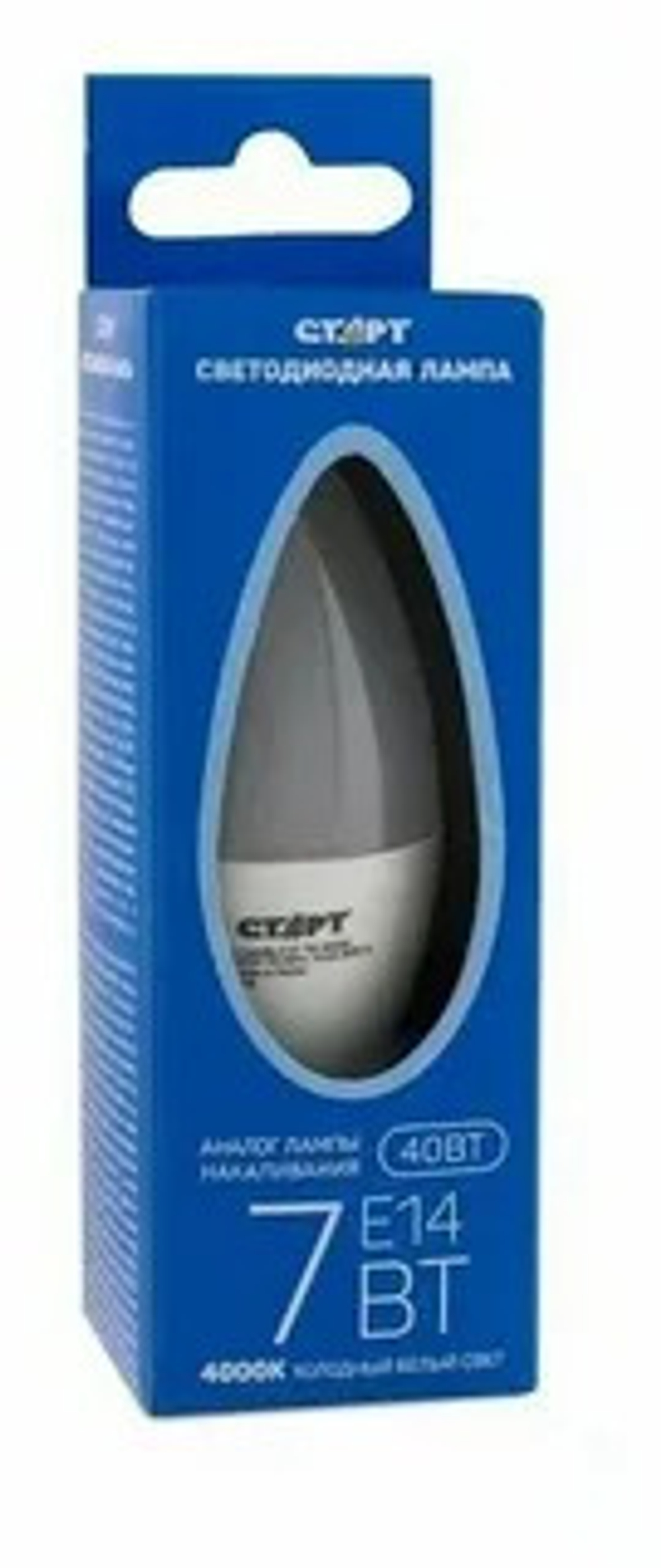 Лампа светодиодная Старт LED, серия "ЭКО" 7W40, тип С "свеча", E14, 4000К, холодный свет, 15000ч
