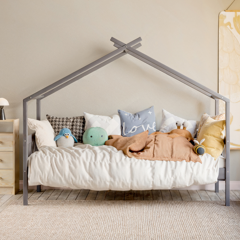 Кровать детская, 90х200, Джульетта, с бортиками, из массива дерева, серая, Dipriz