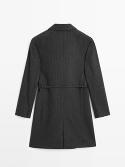 Massimo Dutti Длинный полосатый блейзер из шерстяной смеси, серый