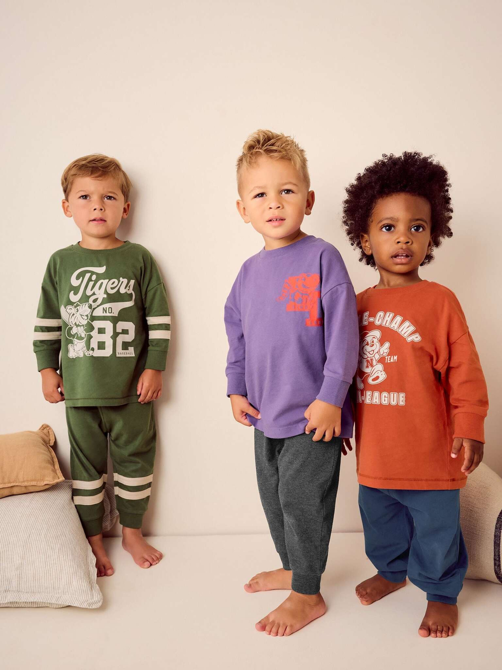 Пижама для мальчика Next 399-482, 3 шт., Зеленый, Сиреневый, Кирпичный