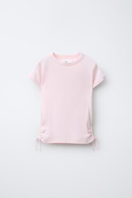 ZARA ФУТБОЛКА ИЗ МОДАЛА С ВЫРЕЗАМИ И БАНТАМИ, РОЗОВЫЙ