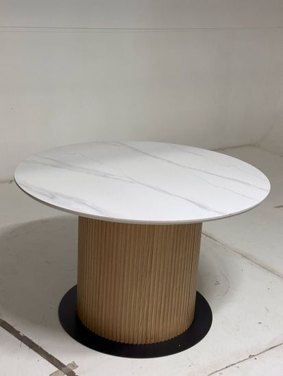 Стол MESA D120 цвет БЕЛЫЙ МРАМОР M326 / Каркас OAK