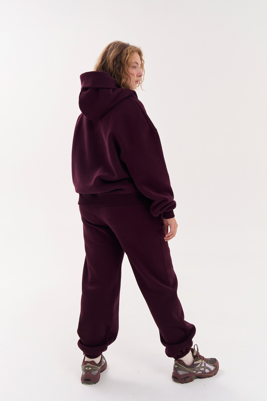 Худи из футера с начесом в винном цвете