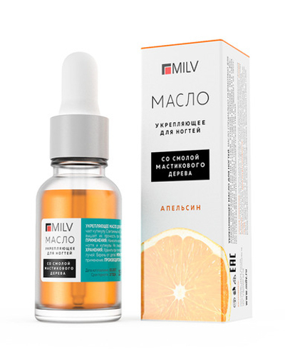 Масло для ногтей укрепляющее MILV Апельсин Арт.12060 15 мл со смолой мастикового дерева