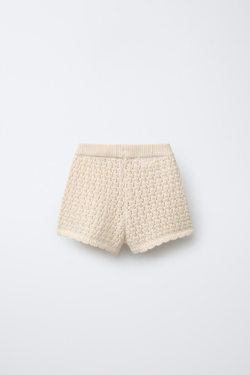 ZARA ТРИКОТАЖНЫЕ ШОРТЫ С БУСИНАМИ, ЭКРЮ
