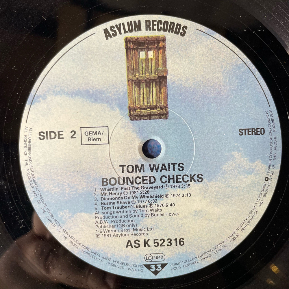 Винтажная виниловая пластинка LP Tom Waits Bounced Checks (Германия 1981)