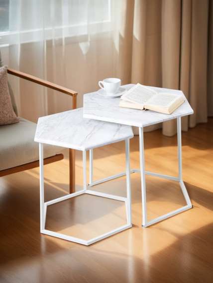 Стол журнальный МеталлАрт М003 белый мрамор/белый