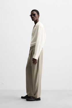 ZARA БРЮКИ С ЗАЩИПАМИ И РЕМНЕМ, СЕРЫЙ