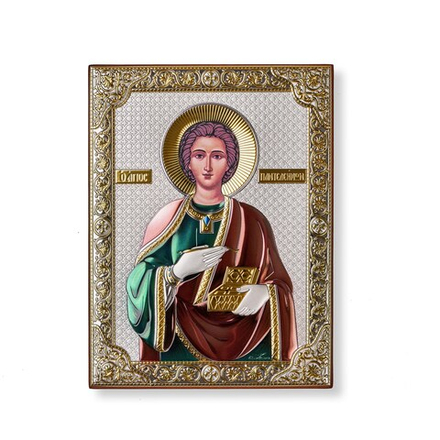 Пантелеймон, икона прямоугольная без рамки, красное дерево, эмаль 150х200