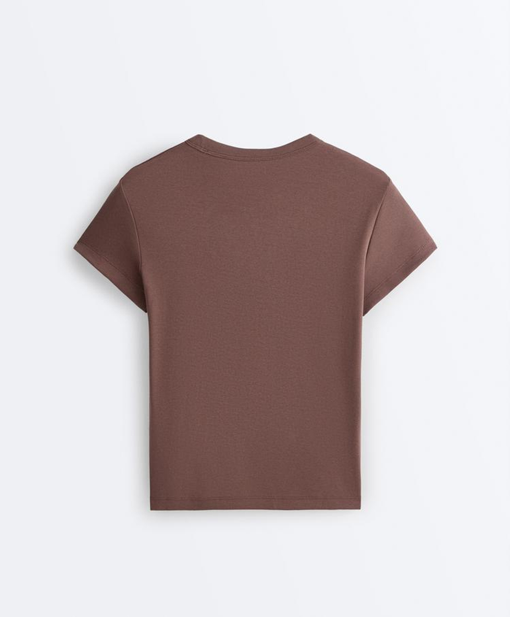 Oysho Футболка Rib Fit из смесового хлопка, коричневый