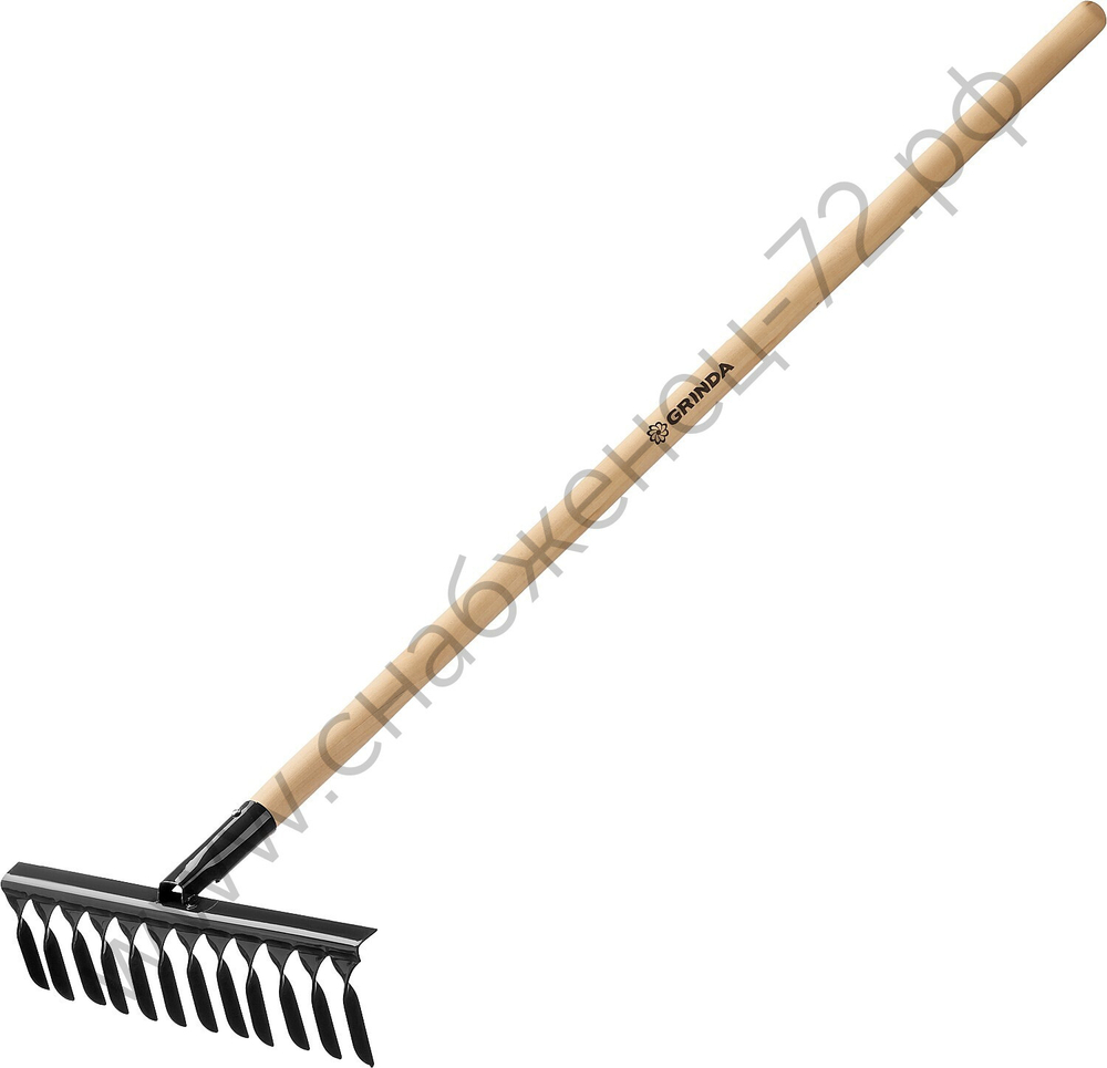 GRINDA GS-12 WOOD, 385 х 95 х 1300 мм, 12 витых зубцов, углеродистая сталь, антикор. покрытие, черенок дерев. высш. сорт, садовые грабли(39581-12)