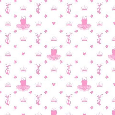 Балетная пачка, пуанты, короны и сердечки на белом фоне