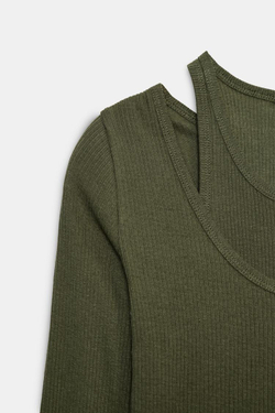 ZARA ДВОЙНАЯ ФУТБОЛКА В РУБЧИК, ХАКИ