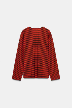 ZARA ФУТБОЛКА ИЗ ХЛОПКА И ЛЬНА В ПОЛОСКУ, ОТТЕНКИ КРАСНОГО