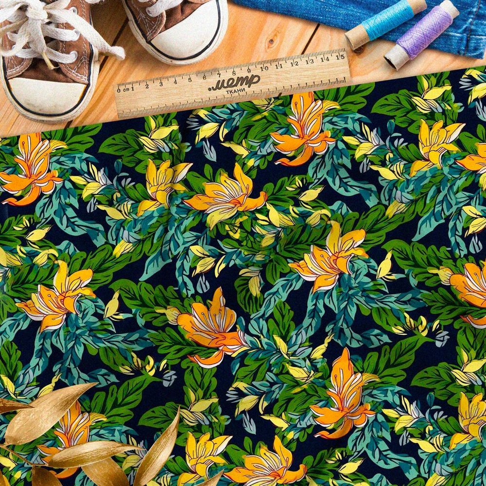 Ткань премиум сатин цветочный хаос