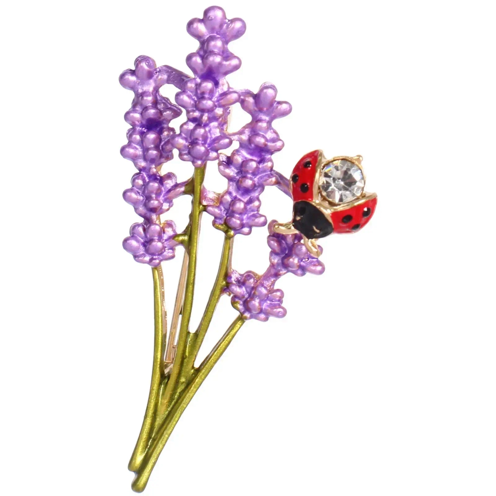 Брошь «GOLD Podarok», Веточка лаванды с божьей коровкой, цвет как на фото, 5.2*2.5см (символ Любви и Нежности)
