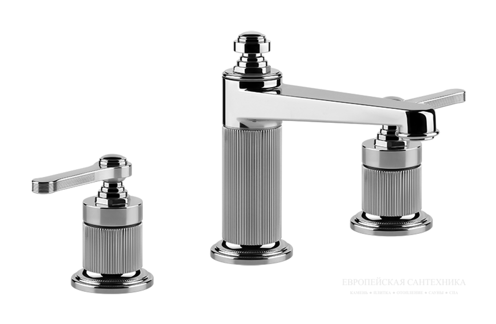 Смеситель для раковины Gessi Venti20, на 3 отверстия, средний, без донного клапана, цвет Chrome