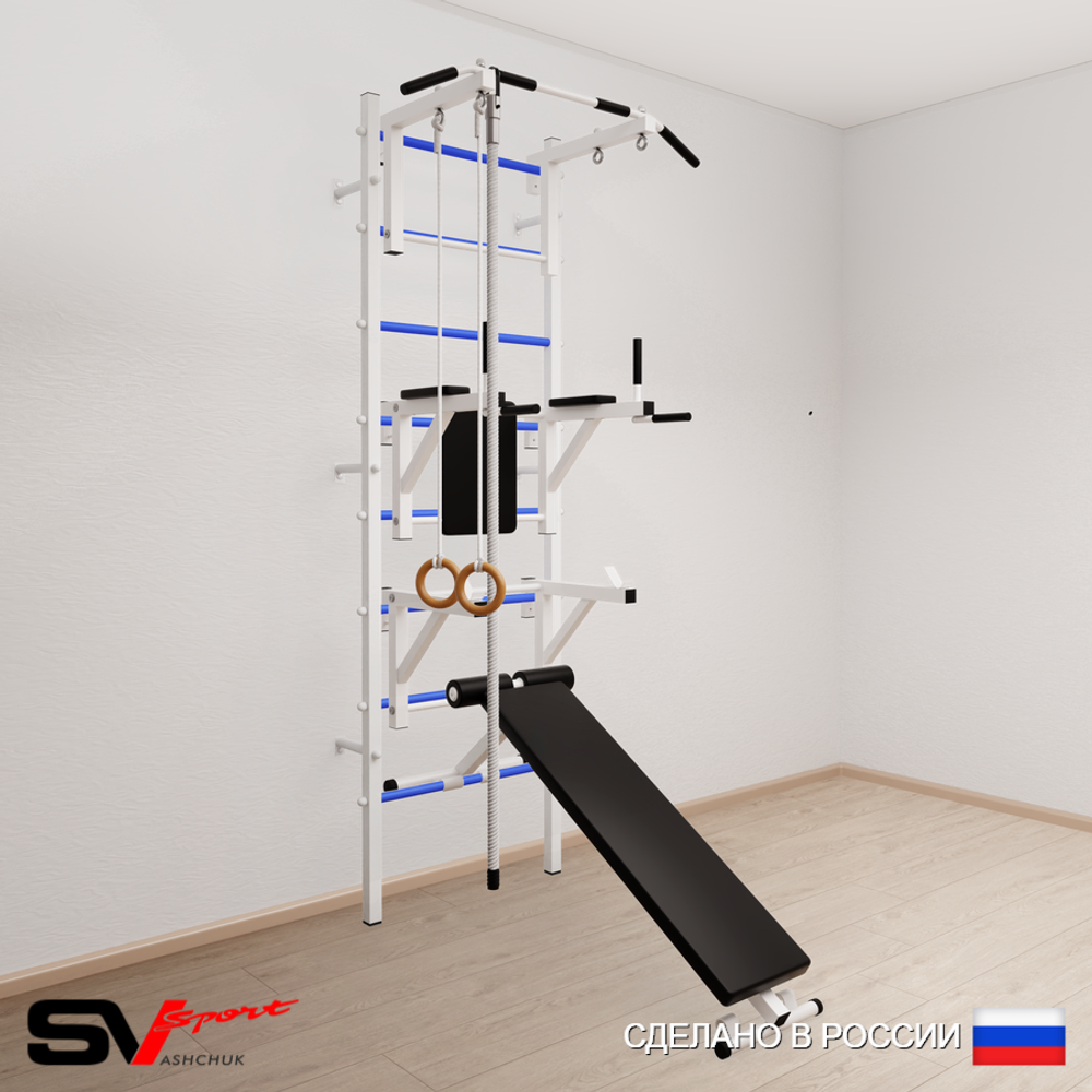 Шведская стенка Sv Sport усиленная 694 (Турник стандарт/Брусья/Стойка/Скамья/Канат/Кольца)