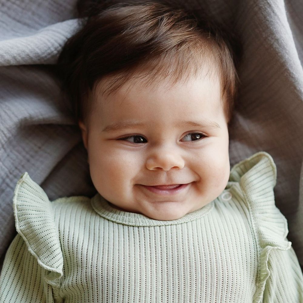 Боди с длинным рукавом и крылышками "Шалфей" из хлопка в рубчик 0-3 м