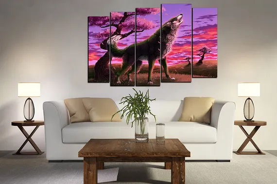 Модульная картина "Волк на закате"