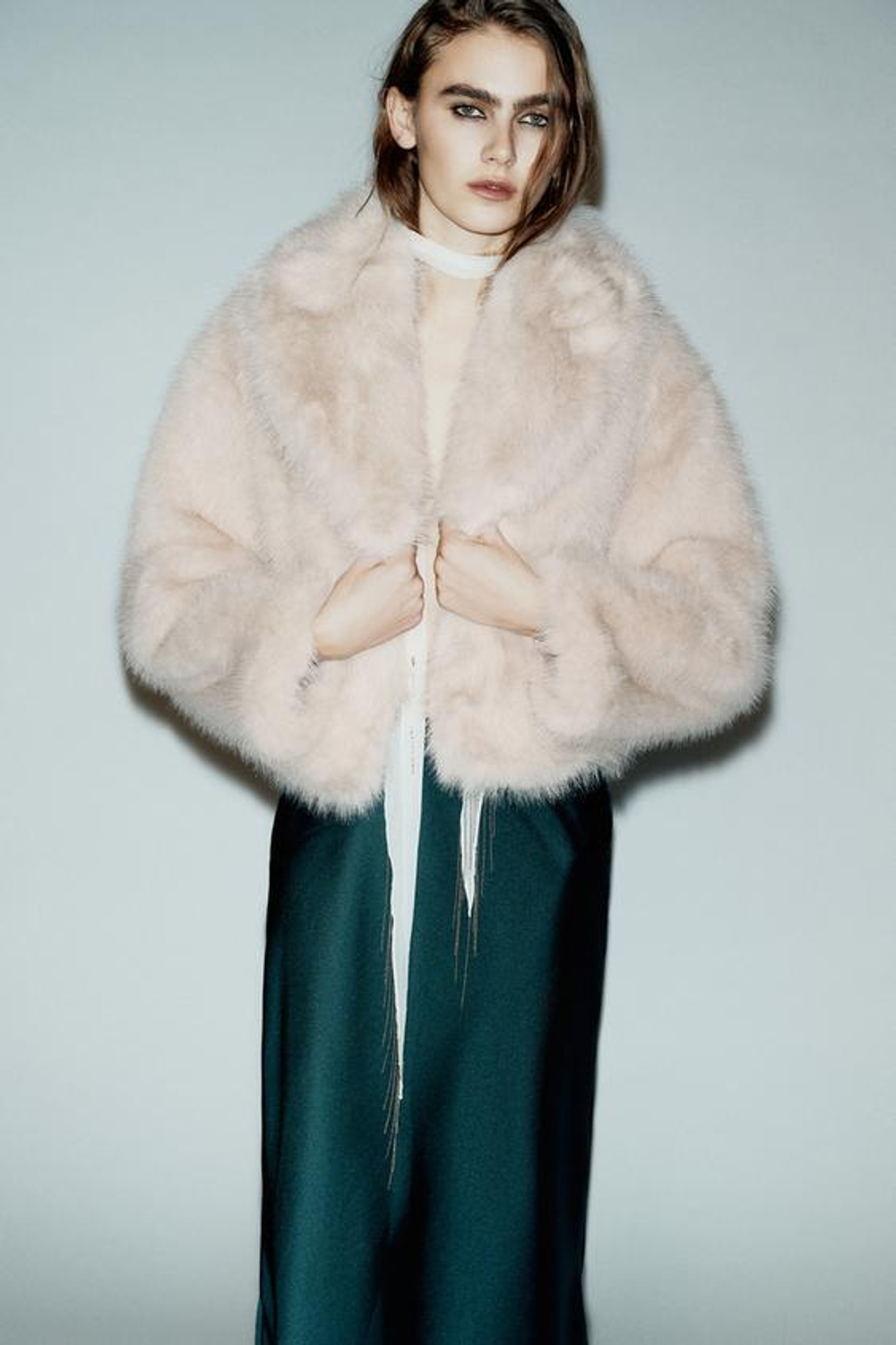 ZARA АТЛАСНАЯ ЮБКА МИДИ, УТИНО-ЗЕЛЕНЫЙ