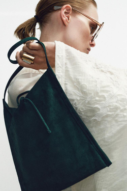 ZARA МИНИ-ПЛОСКАЯ КОЖАНАЯ СУМКА С БАНТОМ, ЗЕЛЕНЫЙ