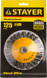 STAYER 125 мм, жгутированная стальная проволока, 0.5 мм, Щетка коническая, PROFESSIONAL (35135-125)