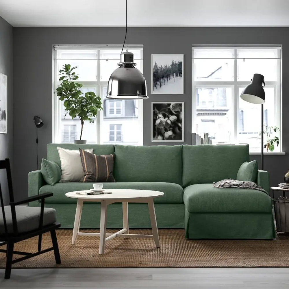 Диван 3-местный с оттоманкой - IKEA HYLTARP/ХИЛТАРП ИКЕА, зеленый