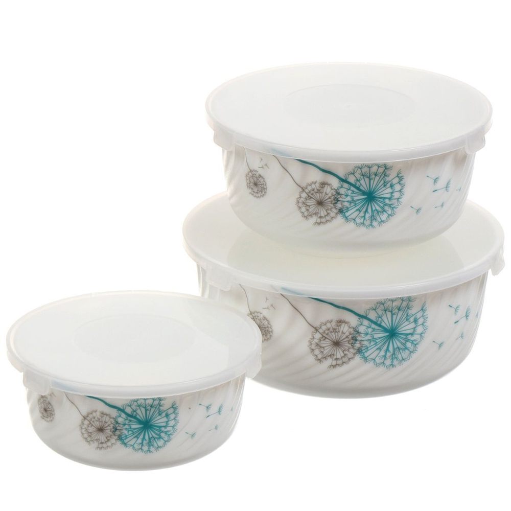 Салатник стеклокерам, кругл, 3 шт, 19, 16, 14 см, с крыш, подар уп, Одуванчик, Daniks, K2124