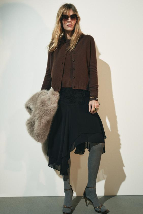 ZARA БАЗОВЫЙ КАРДИГАН ИЗ 100% ШЕРСТИ, КОРИЧНЕВЫЙ