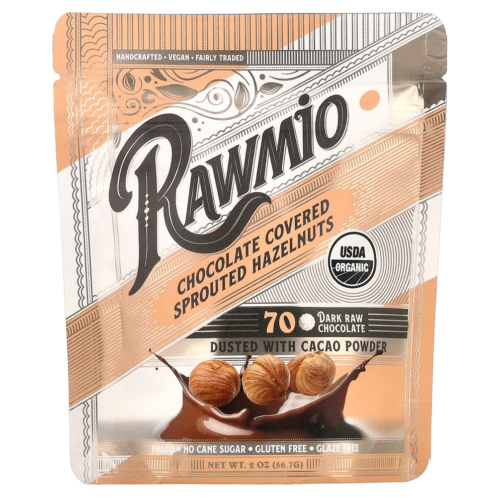 Rawmio, Пророщенный фундук в шоколаде, 56,7 г (2 унции)