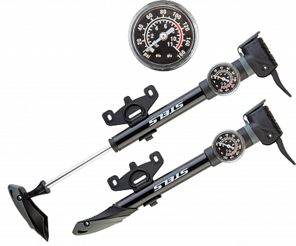 Насос ручной M21B-03A STELS алюминиевый с маноментром черный 300мм