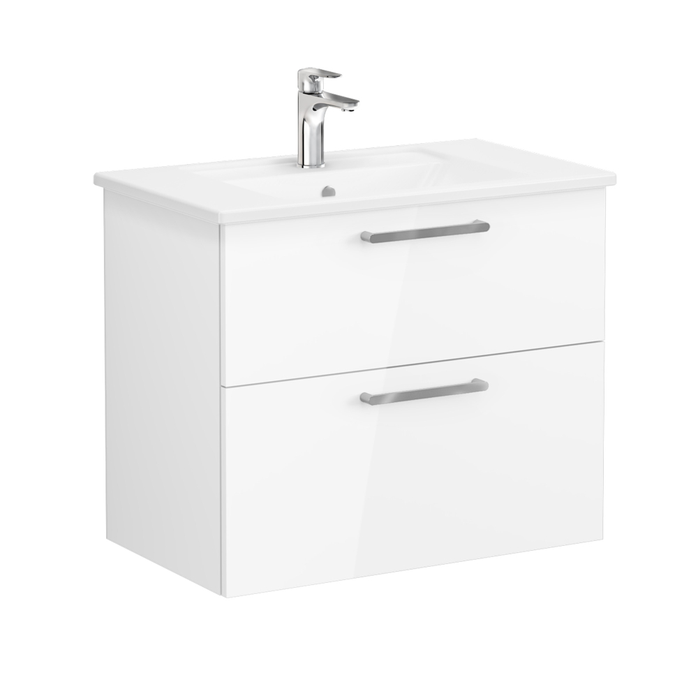 Тумба с раковиной Vitra Root 80 см, 2 ящика, глянцевый белый