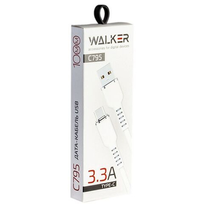 Кабель USB "WALKER" C795, 3.3А, Type-C, поддержка QC, мягкий силикон, белый