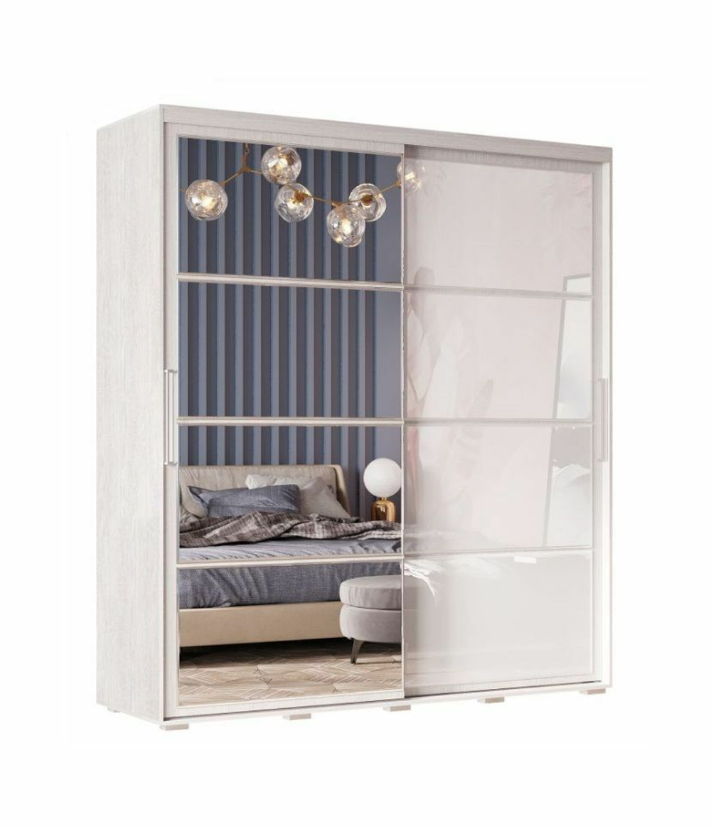 Шкаф-купе с зеркалом Крафт-6, ясень белый