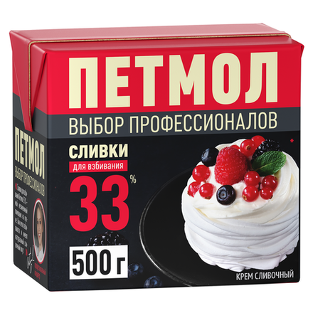 Сливки животные "ПЕТМОЛ 500гр 33%"(Юни Милк), 500мл/упак