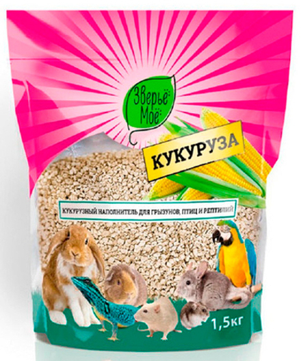 Зверье мое наполнитель кукурузный для грызунов, птиц и рептилий - 1,5 кг