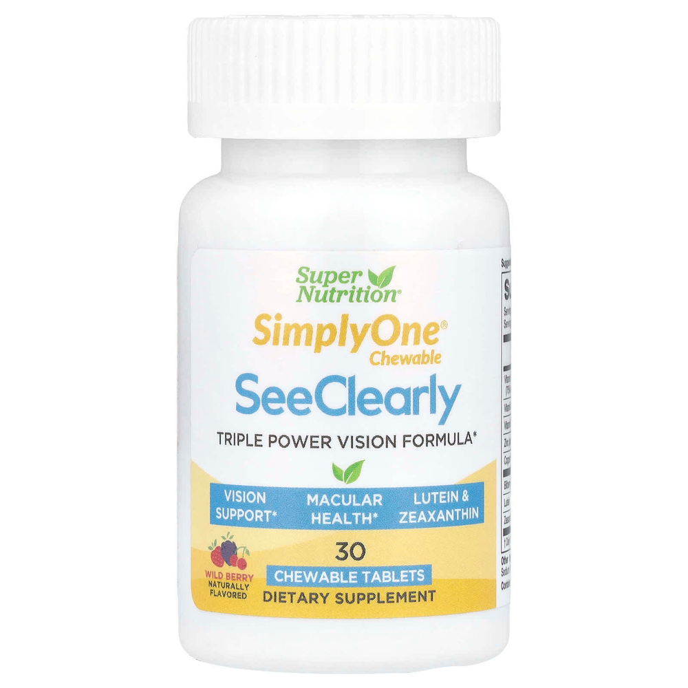Super Nutrition, SimplyOne®, See Clearly, тройная формула для зрения, с лютеином, зеаксантином, витаминами, минералами и растительными экстрактами, со вкусом лесных ягод, 30 жевательных таблеток