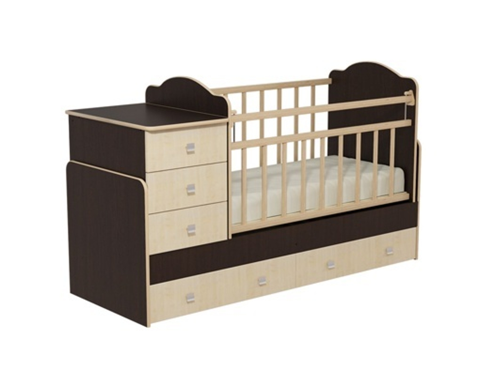 Кровать детская с комодом и ящиками "Колибри" (венге/клен)