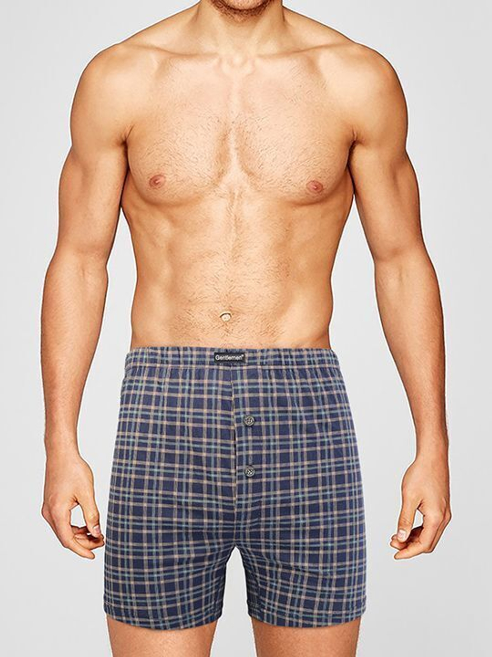 Мужские трусы-боксеры plus size свободного кроя в клеточку (Размер: XXXL) (Цвет: синий)