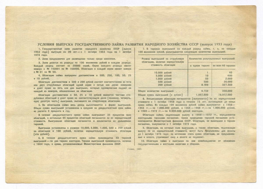 Облигация 100 рублей 1953 год. Серия № 157818. VF