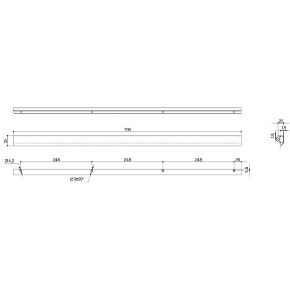 Ручка-профиль накладная L.796мм, отделка черный бархат (матовый)