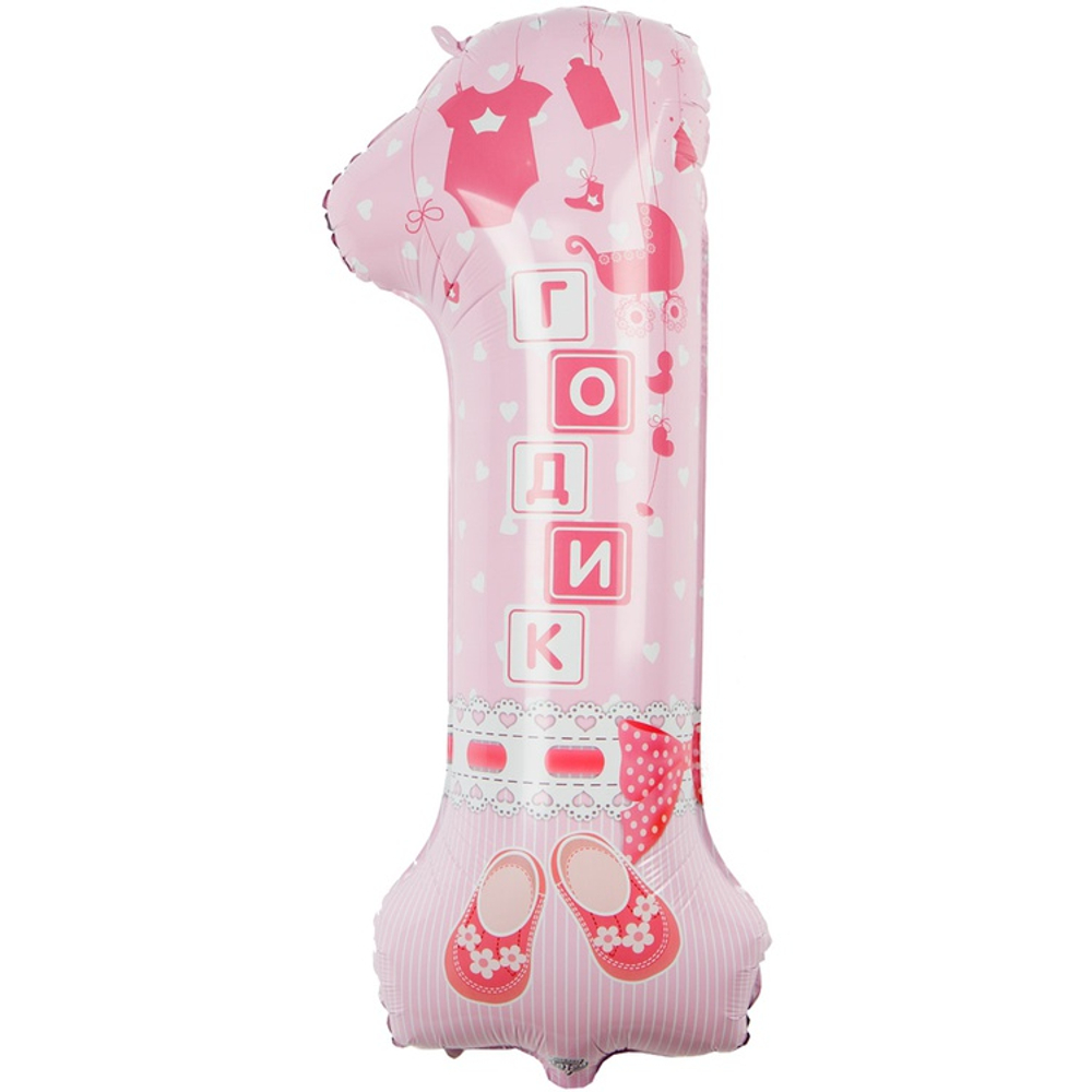 Шар Фольгированный Цифра 1 ГОДИК Малышка (Розовый)