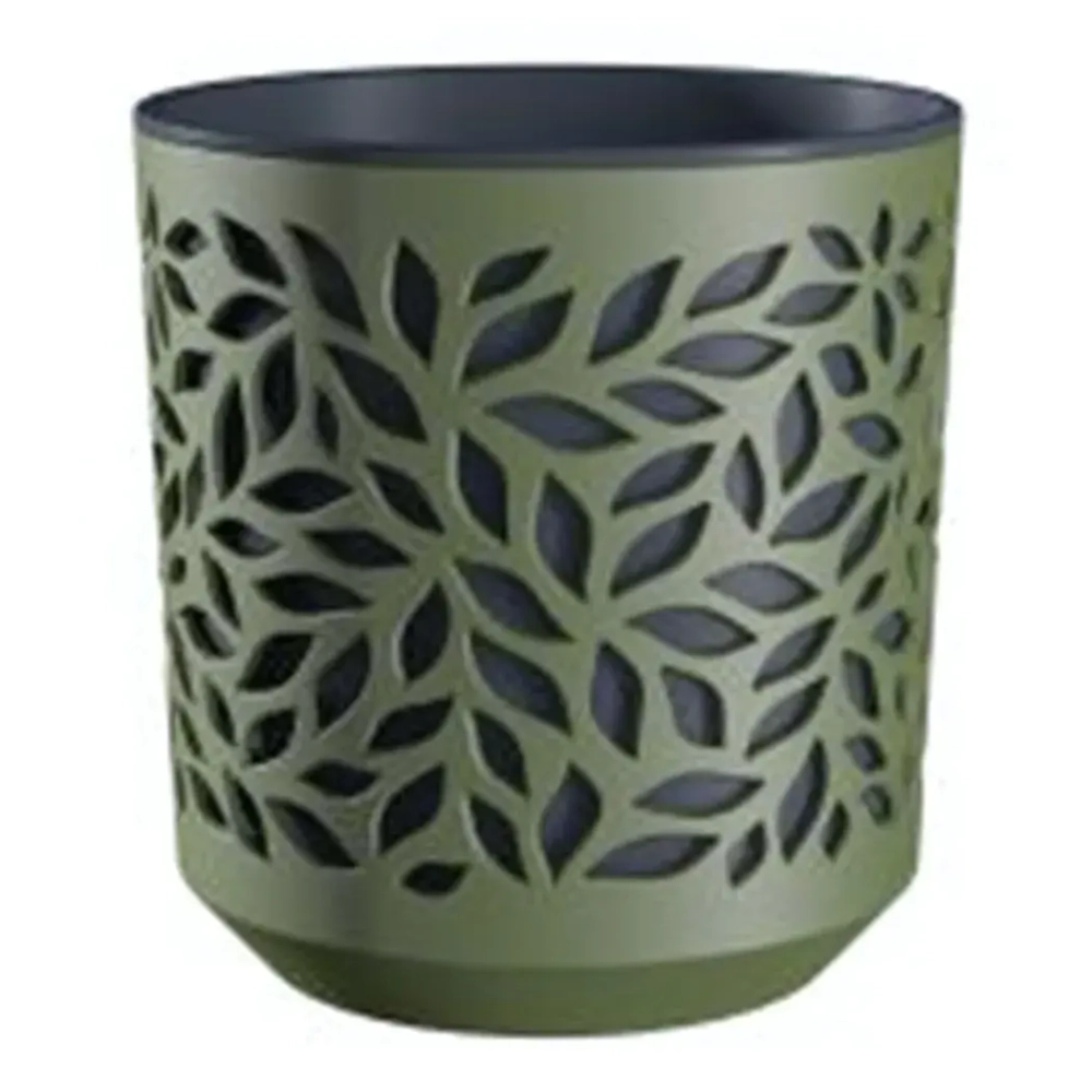 Кашпо для цветов пластиковое 2,5л d-16,2 см «Leaves» Оливка/Антрацит