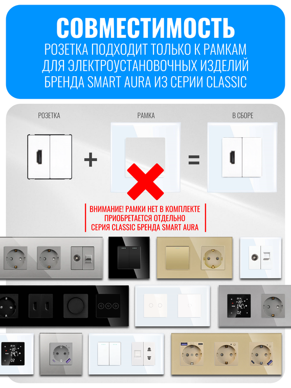 Розетка HDMI Smart Aura серия Classic без рамки