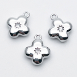 Подвеска Цветок (двухсторонняя!), цвет серебро (родий), фианит, размер 13*11 мм, цена за 1 шт