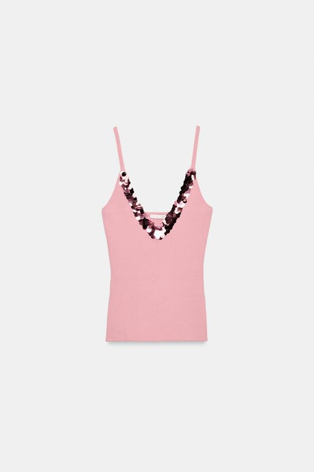 ZARA ТОП НА БРЕТЕЛЯХ С ПАЙЕТКАМИ, РОЗОВЫЙ