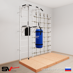 Шведская стенка Sv Sport усиленная 67060 (Турник стандарт/Брусья/Канат/Цепь/Мешок 22кг/Мат 2м/Канатный лаз)